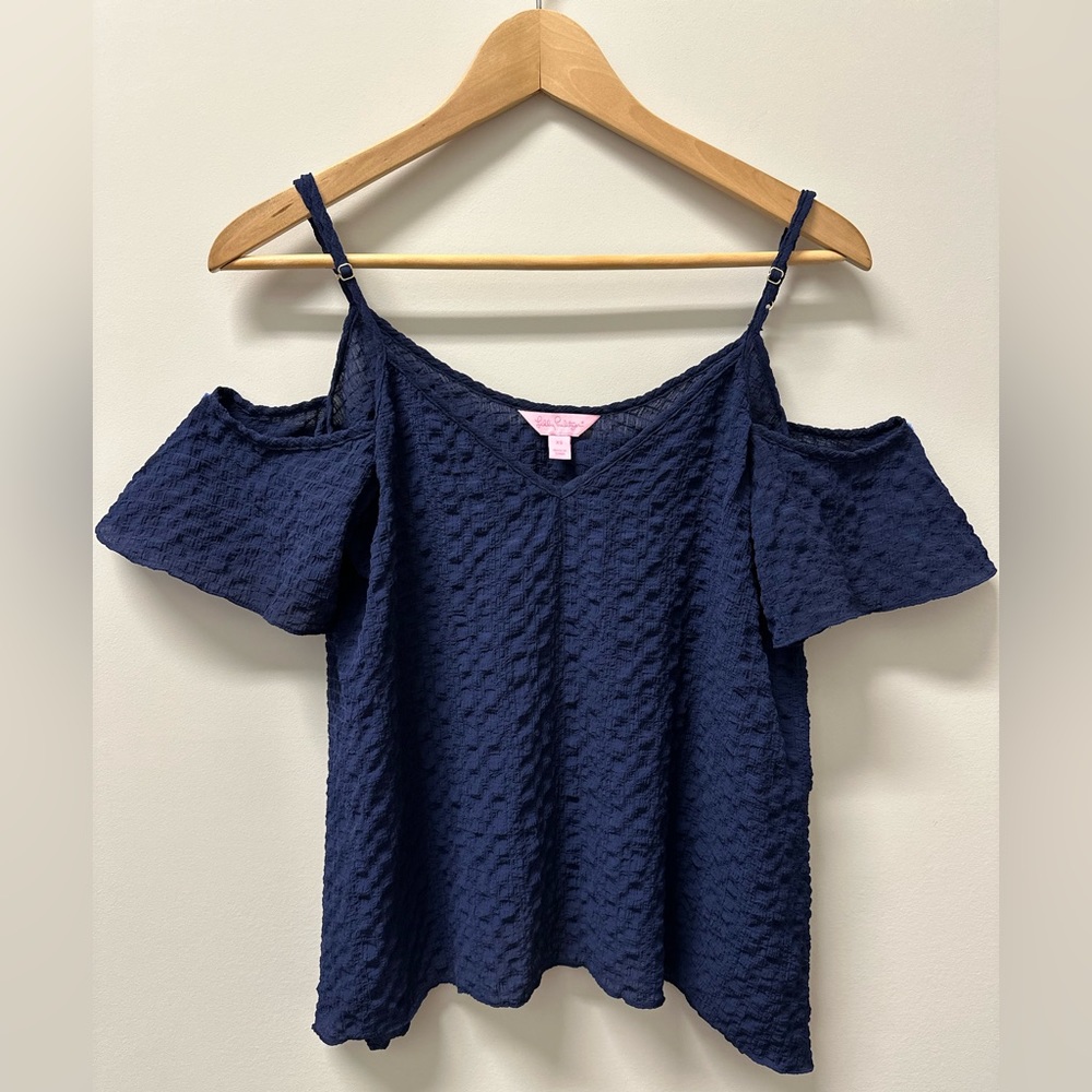 Lilly Pulitzer Off-Shoulder Navy Flowy Tank
